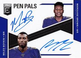 2019 PANINI Donruss Elite Pen Pals Duals Blue Ink Marquise Brown / Miles Boykin Baltimore Ravens