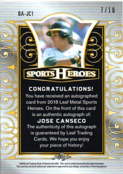 2018 Jose Canseco auto ホゼカンセコ 直筆サイン ミントモール / MINT 梅田店 / 2018 LEAF Metal Sports Heroes