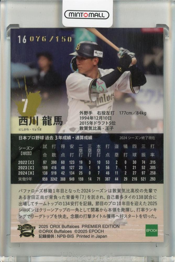 Orix Silver ミントモール / MINT 池袋店 / 2025 Orix Buffaloes Premier Edition 西川龍馬 REGULAR ...