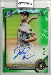 2022 Bowman Draft Jacob Misiorowski Chrome Draft Picks Autographs Green Refractors【42/99】 Milwaukee Brewers