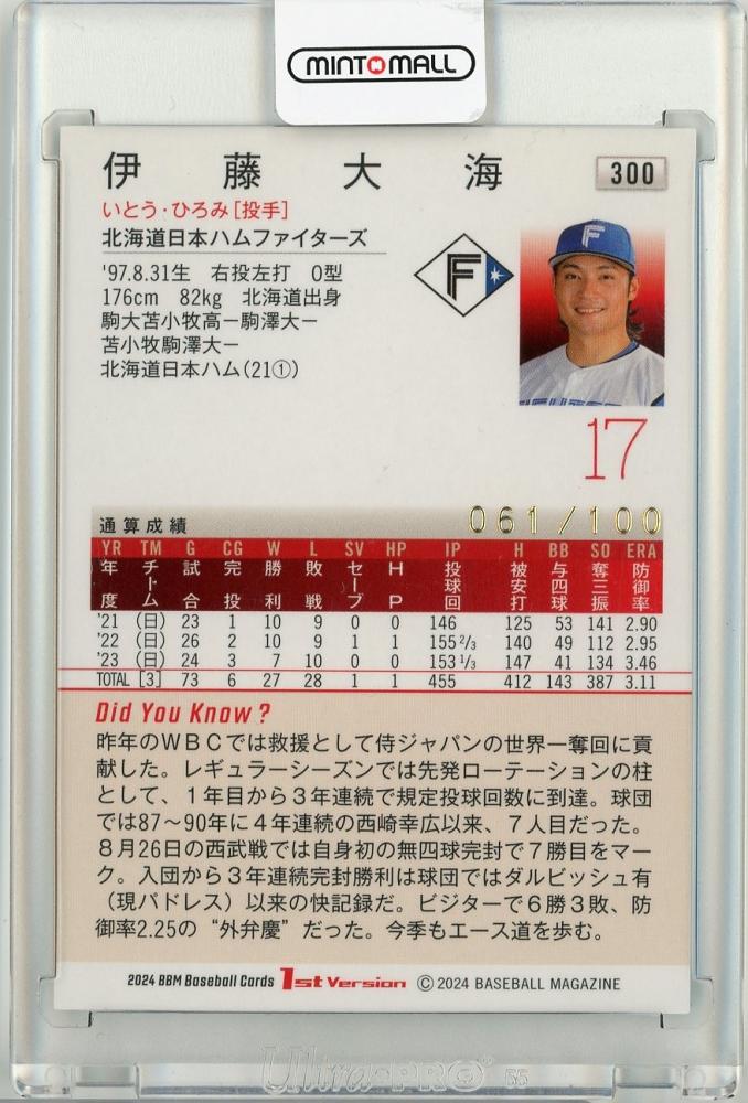 ミントモール / MINT 仙台店 / 2024 BBM 1st 伊藤大海 金箔サイン