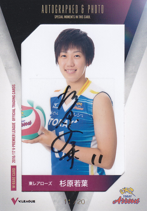 2016/17 V ・プレミアリーグ 女子バレーボール 東レ 杉原若葉 直筆サイン入り生写真カード(ジャージナンバー!) 11/20